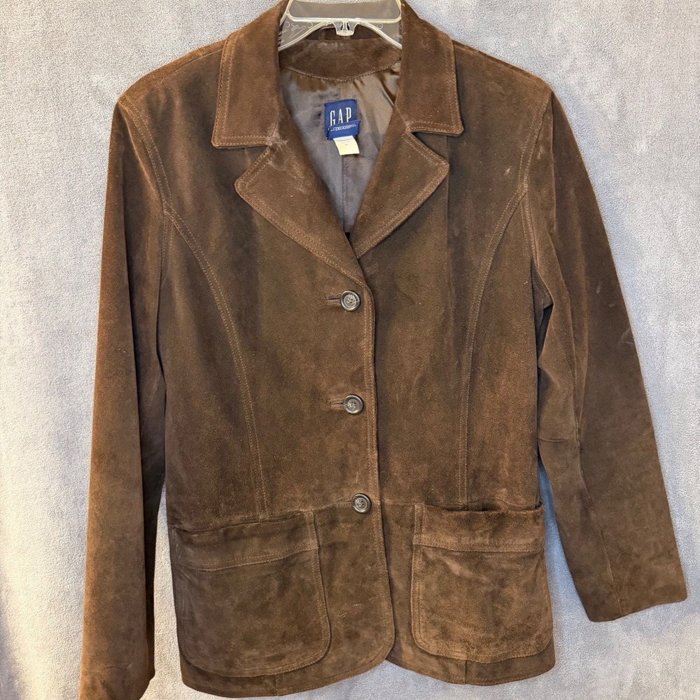 VTG GAP Womens Small Chocolate Brown Calf Suede Leather Blazer Jacket Coat